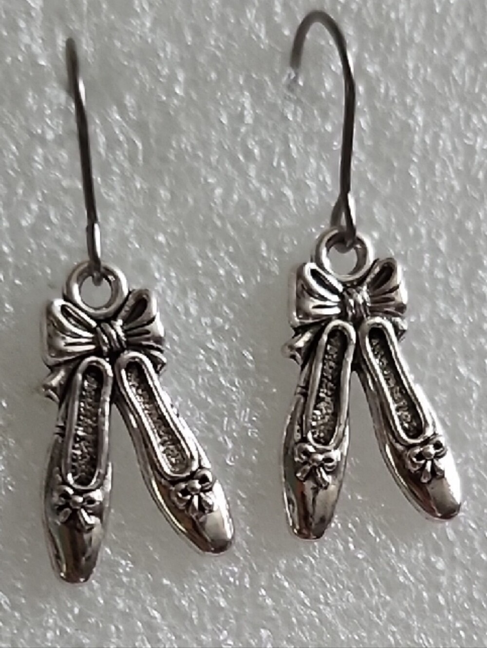 Hand Crafted Silver Ballet Slipper Drop Earrings